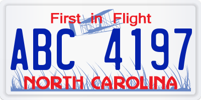 NC license plate ABC4197