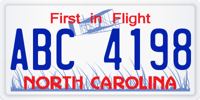 NC license plate ABC4198