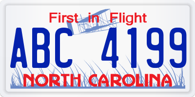 NC license plate ABC4199