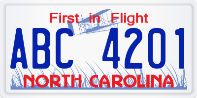 NC license plate ABC4201