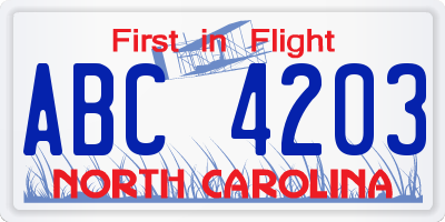 NC license plate ABC4203