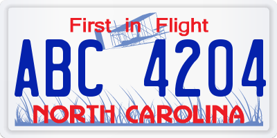 NC license plate ABC4204