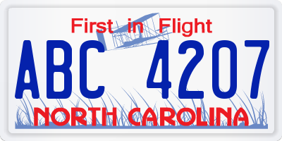 NC license plate ABC4207