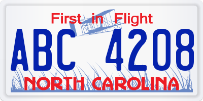NC license plate ABC4208