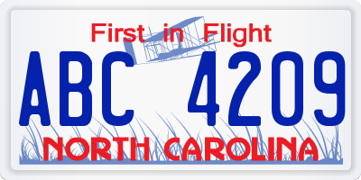NC license plate ABC4209
