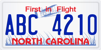 NC license plate ABC4210