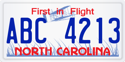 NC license plate ABC4213