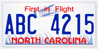 NC license plate ABC4215