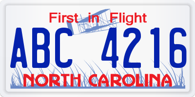NC license plate ABC4216
