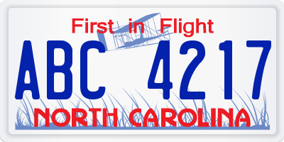 NC license plate ABC4217