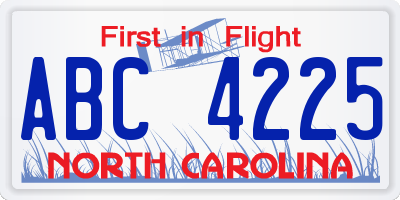 NC license plate ABC4225