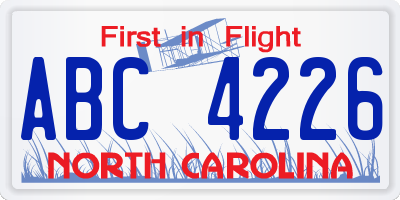 NC license plate ABC4226