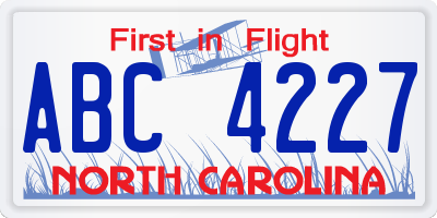 NC license plate ABC4227