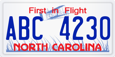 NC license plate ABC4230