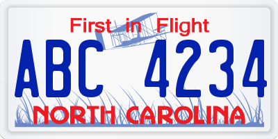 NC license plate ABC4234