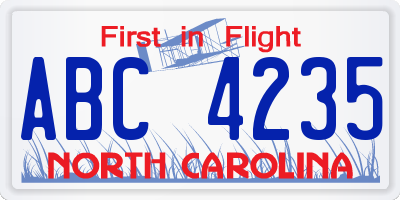 NC license plate ABC4235