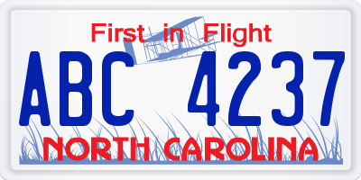 NC license plate ABC4237