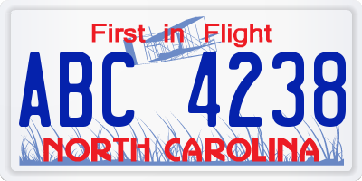 NC license plate ABC4238