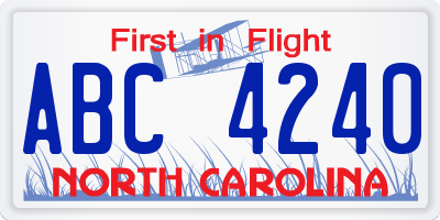 NC license plate ABC4240