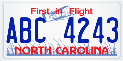 NC license plate ABC4243