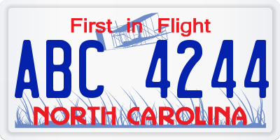 NC license plate ABC4244