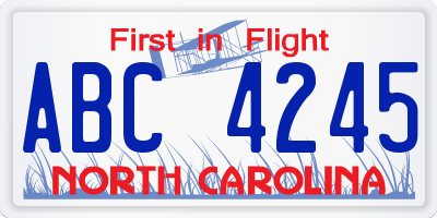 NC license plate ABC4245
