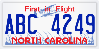 NC license plate ABC4249