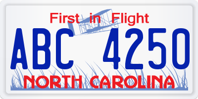 NC license plate ABC4250
