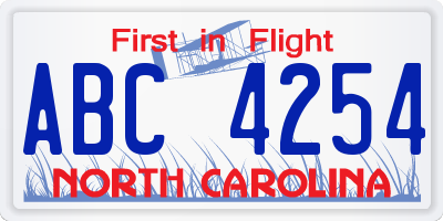 NC license plate ABC4254
