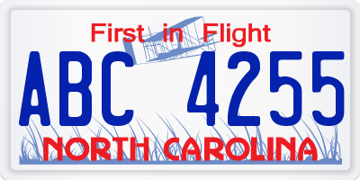 NC license plate ABC4255