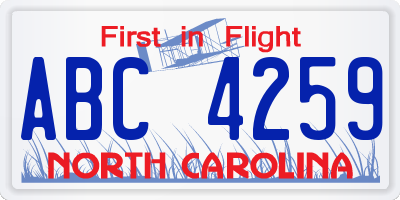 NC license plate ABC4259