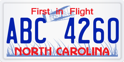 NC license plate ABC4260