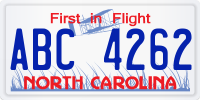 NC license plate ABC4262