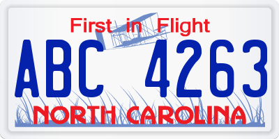 NC license plate ABC4263