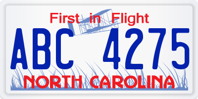 NC license plate ABC4275