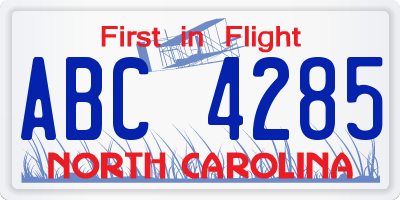 NC license plate ABC4285