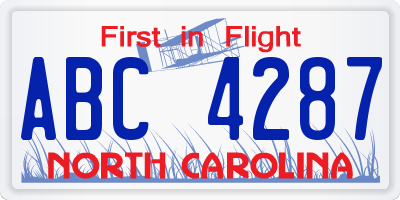 NC license plate ABC4287