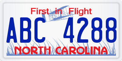 NC license plate ABC4288