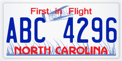 NC license plate ABC4296