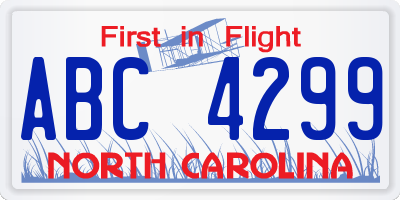NC license plate ABC4299