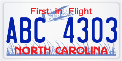 NC license plate ABC4303