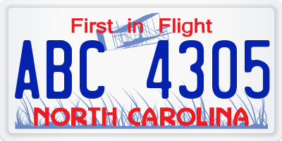 NC license plate ABC4305