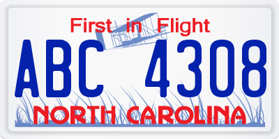 NC license plate ABC4308