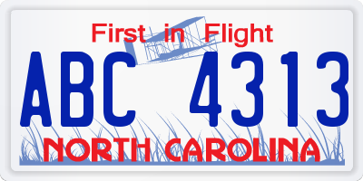 NC license plate ABC4313