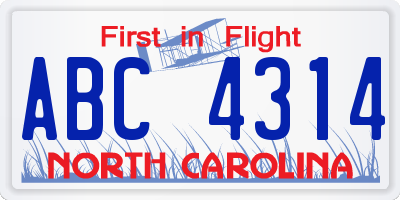 NC license plate ABC4314