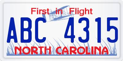 NC license plate ABC4315