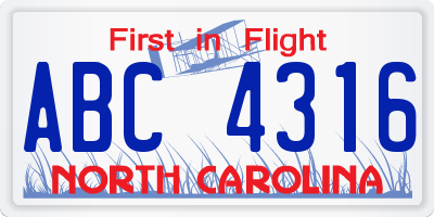 NC license plate ABC4316