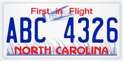 NC license plate ABC4326