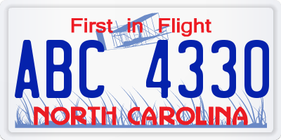 NC license plate ABC4330