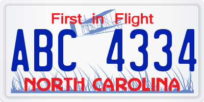 NC license plate ABC4334